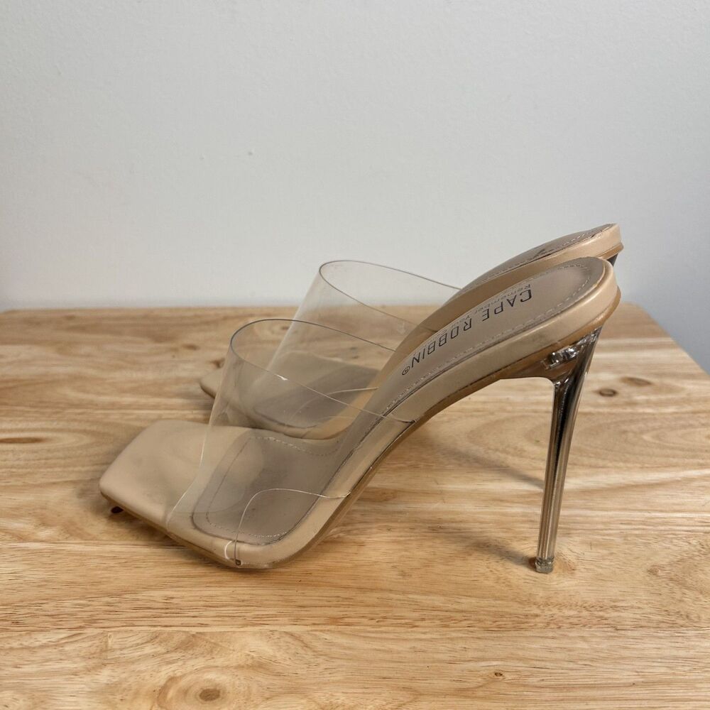 Cape Robbin Womens 8.5 Nude Clear Mule Stiletto Heel Sandals - Picture 3 of 7